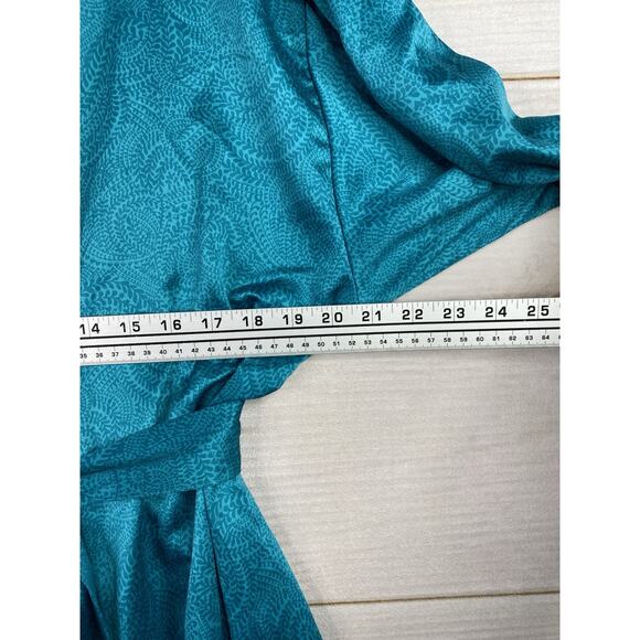 Cabernet Kimono Style Robe Sz L Turquoise Printed Belted Satin Long Classic NWT - Picture 6 of 8